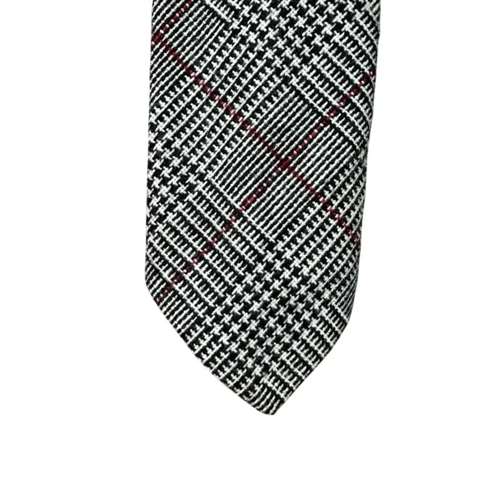 Trippi's White City Mens Tie Black White Red Glen Plaid Check Pattern Vintage